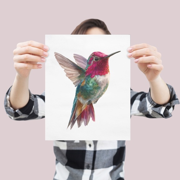 Watercolor Hummingbird Wall Art Print, Unframed - Enchanting Nature-Inspired - Picture 4 of 6